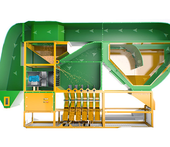 Careful processing of grain using a laminarairstream, without damaging the grain