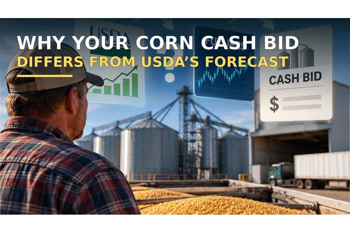 USDA forecasts a national season-average price. Your local elevator offers a cash bid for a particular delivery period.